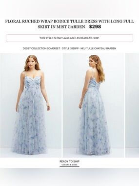 Dessy Collection Mist Garden Blue Floral Tulle Maxi